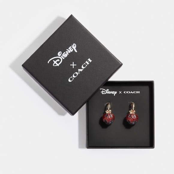 Disney X Coach Poison Apple Huggie Earrings 12KGold Plated Brass w/Resin NIB NWT - Picture 4 of 6